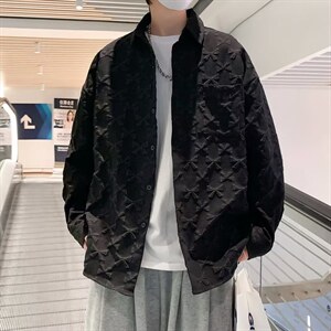 秋季发泡印花纯色衬衫男2022韩版潮流宽松衬衣外套 W5254-P38图片