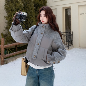 新品  针织毛呢拼接短款羽绒服50白鸭绒2C271-9571-P245-K335图片