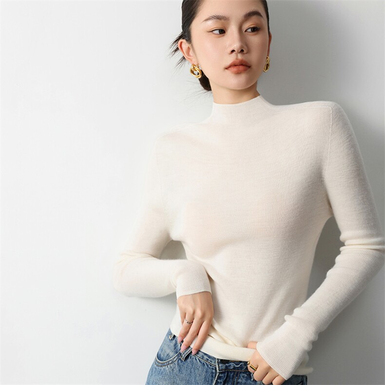 打底王口碑返场精纺扬子纱经典半高领修身高弹内搭衫,女装羊毛衫,挚尚羊绒