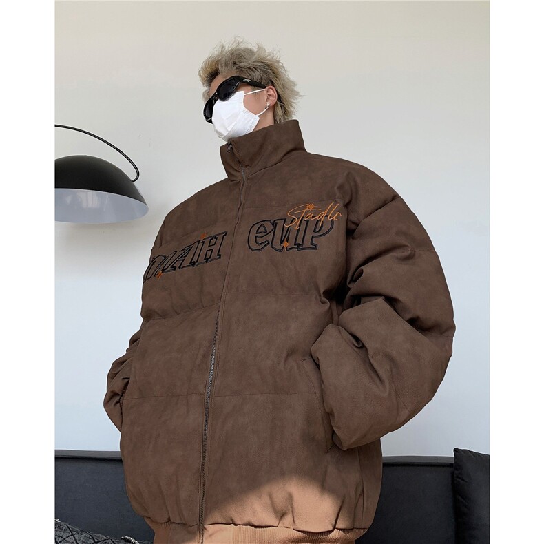 复古嘻哈PU皮加厚棉服男女oversize外套情侣宽松棉衣上衣M8030,男装棉衣,星座506