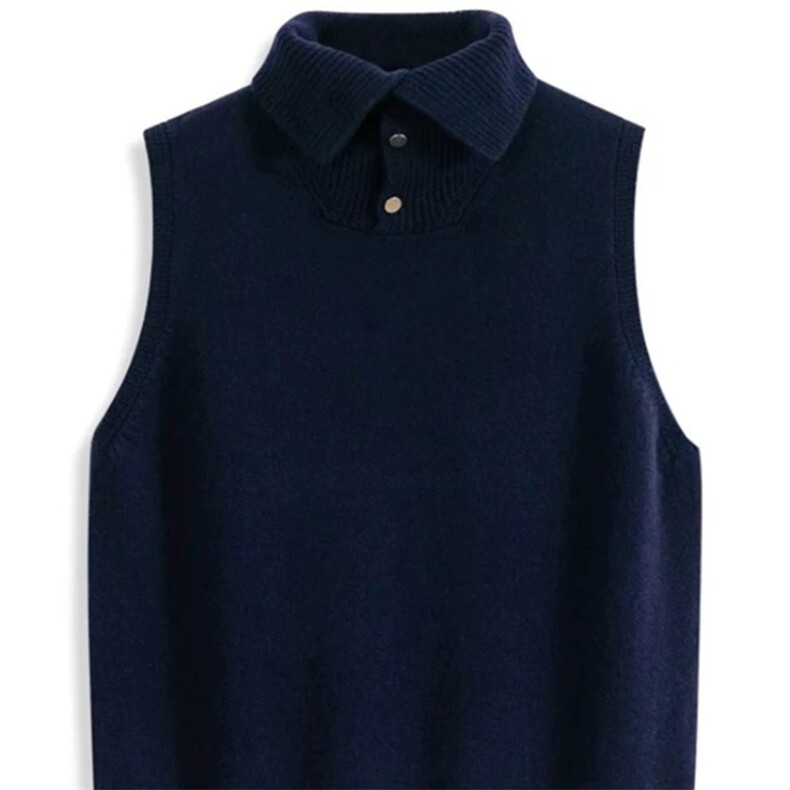 春秋无袖高翻领时尚羊毛针织背心女款叠穿立领灰色内搭毛衣马甲，女装马甲，朝辰羊绒