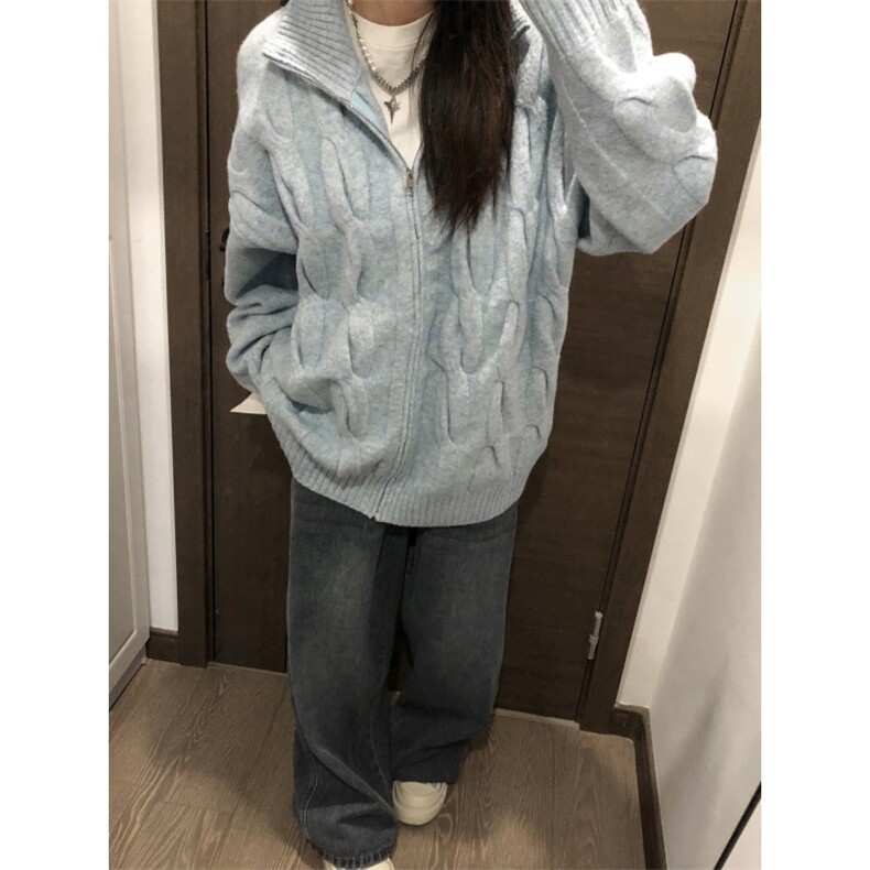【有货】M6528CC-特P75复古麻花针织开衫男女拉链毛衣立领外套,男装针织衫/毛衣,星座1007（原301D）
