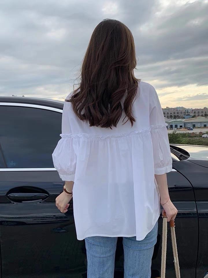 夏季新款日系木耳花边拼接小衫,女装其它,L·H·X