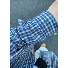 蓝色格子纯棉长袖衬衫女春季休闲宽松慵懒风外搭衬衣外套C58，男装衬衫，星座1116A（原606A-3）