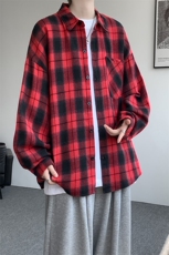 衬衫男秋季新款港风宽松大码磨毛格子长袖衬衣CS6638-特P29，男装衬衫，星座214-3
