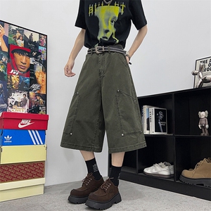 铆钉七分工装裤男女款夏季设计感阔腿裤休闲中裤DK110-P55图片