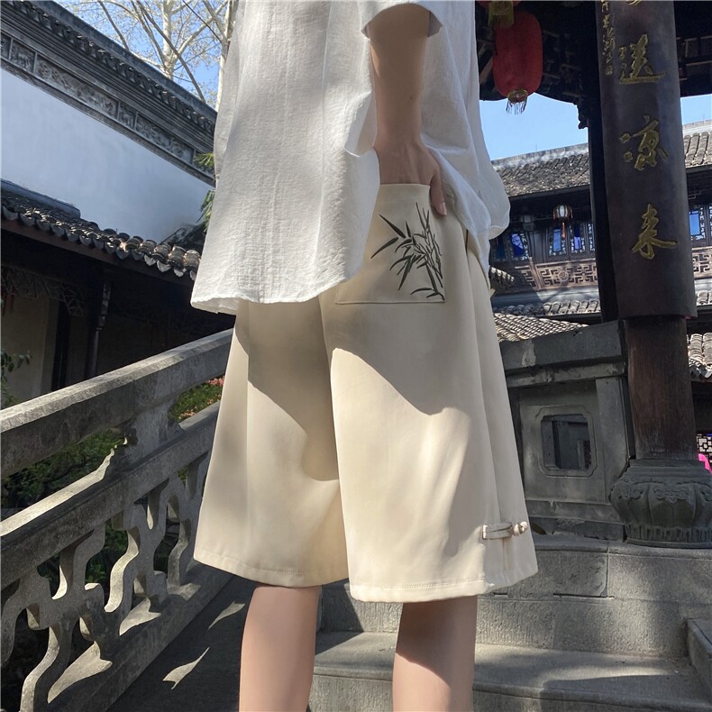 2024夏季新款竹叶刺绣新中式宽松休闲短裤B315-K24092-特p30控58,男装休闲裤,电商B315