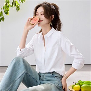 2026春夏新款白色衬衫女宽松显瘦通勤百搭衬衣韩系简约温柔气质，女装衬衫，艾米
