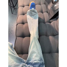 浅蓝色闪电水洗破洞牛仔裤男款美式高街vibe裤子cleanfit直筒长裤，男装牛仔裤，星座302B