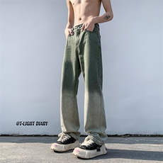 B221美式ins高街小众渐变色吊染直筒牛仔裤LK23024-P60控78，男装牛仔裤，电商B221