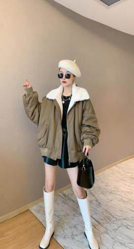 仿羊羔毛领短款派克服，女装，肆尔