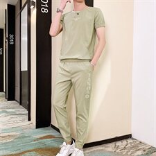 新款莱卡冰爽T恤休闲裤短袖运动套装夏季冰丝大码两件套T737-P60，男装套装，星座1206（原A206）