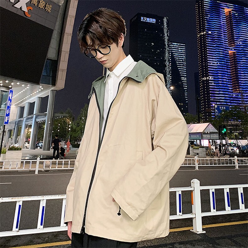 港风秋季时尚简约两面穿夹克男韩版连帽外套A090-JK72 P115 限138图片