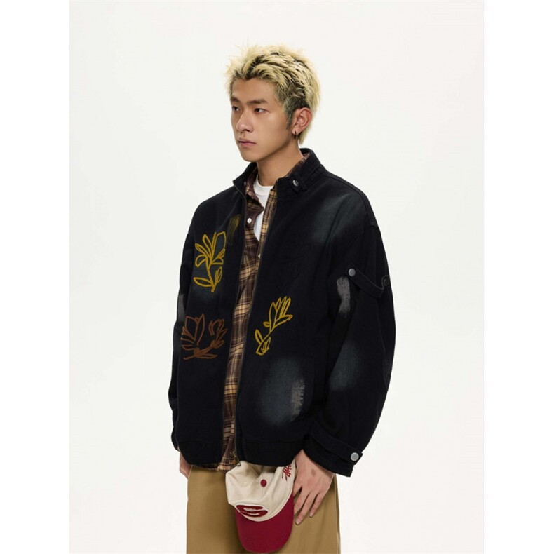 美式复古水洗刺绣牛仔夹克潮流秋季新款宽松休闲外套,男装夹克,星座410-6（原星座1304-1）