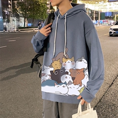 WY2162-P35加绒款-P40纯棉连帽卫衣男大码运动帽衫宽松薄外套男，男装卫衣，电商A040
