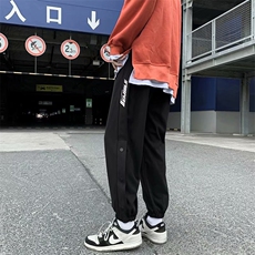 潮牌直筒宽松休闲裤束脚排扣运动裤九分裤学生百搭长裤K1134-P32，男装休闲裤，星座512-2