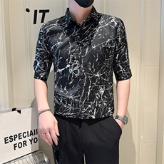 店主风社会小伙男七分袖烫金衬衫男休闲衬衣301A-1/CS563/P55，男装衬衫，星座301A-1