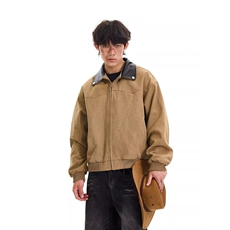 春秋韩版时髦cleanfit复古领拼接翻领短款夹克男士宽松工装风外套，男装夹克，星座1210-1