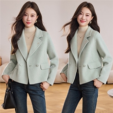 2025冬季宽松显瘦羊绒通勤韩版淑女西装外套羊毛外套女带胸针，女装毛呢外套，众宇琦