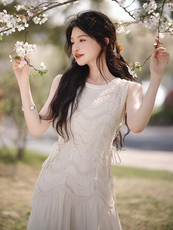 初恋感连衣裙奢牌秀款/TE别织法蕾丝，女装连衣裙，梦白服饰厂