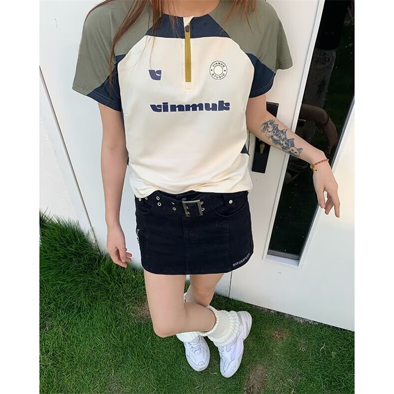 美式复古时尚拼接短袖t恤男潮牌小众青少年运动速干,男装T恤,星座716-2