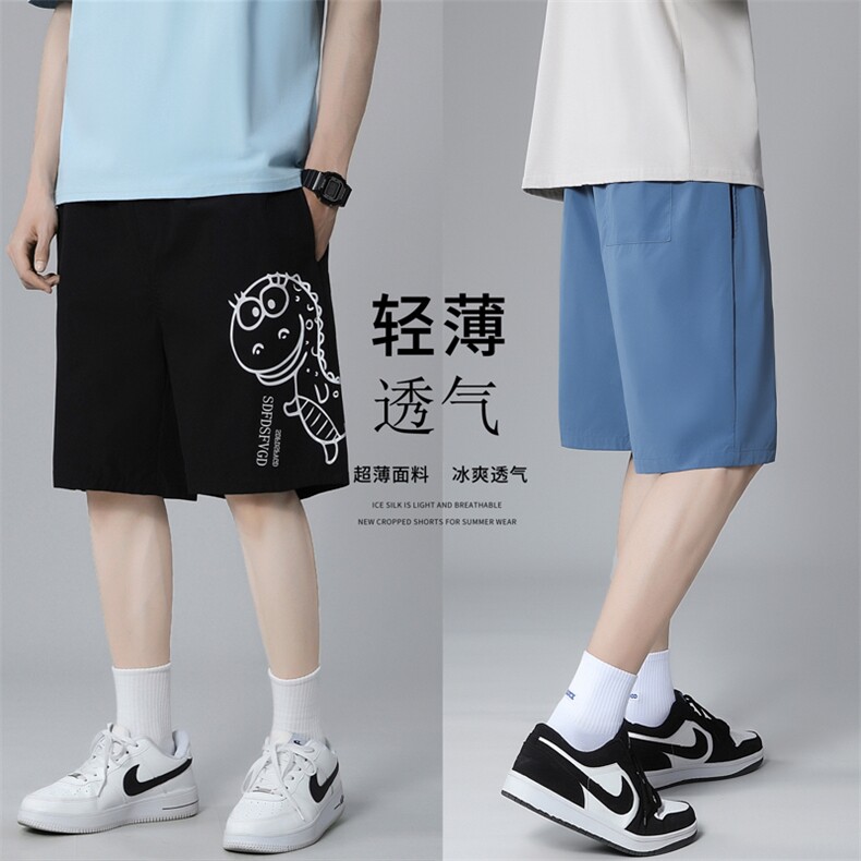 K202P25灰底百搭休闲港风卡通恐龙印花短裤休闲情侣学生五分裤,男装休闲裤,电商A050