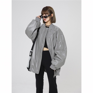 现货2025PU皮夹克美式潮牌女飞行服高街流行外套W318-P35图片