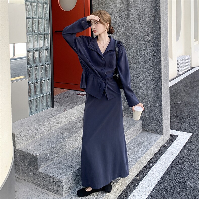 韩系重工压绉抽绳休闲衬衫半裙套装F715-P145-K238,女装套装/套裙,2C255
