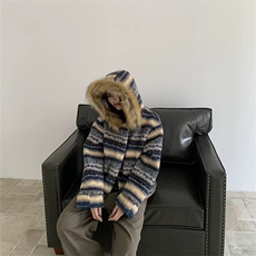 毛毛棉服男女韩版潮流连帽宽松保暖帅2025冬季ins外套MF371-P128，男装棉衣，星座412-3