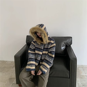 毛毛棉服男女韩版潮流连帽宽松保暖帅2025冬季ins外套MF371-P128图片