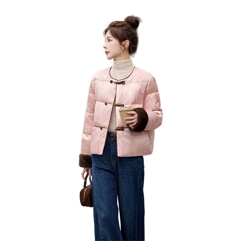 2025新款提花风显瘦新标90白鸭绒羽绒服,女装羽绒服,奕可儿