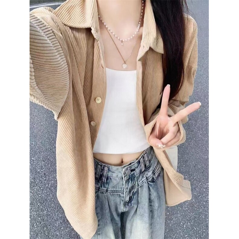 灯芯绒港风衬衫长袖女刺绣韩版宽松小众慵懒风开衫外套春秋CA184,男装衬衫,星座1116A（原606A-3）
