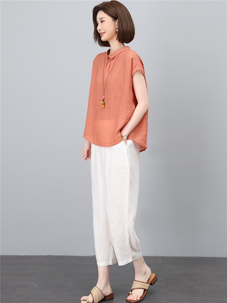 棉麻套装女2026夏季新款中年妈妈洋气减龄苎麻条纹衬衫休闲两件套,女装套装/套裙,独衣靓