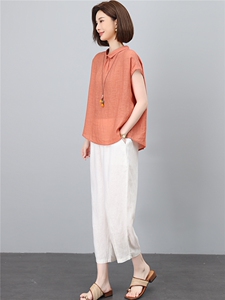 棉麻套装女2026夏季新款中年妈妈洋气减龄苎麻条纹衬衫休闲两件套图片