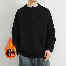 加绒加厚亨利领休闲针毛线衫男生潮牌上衣外套MY7007-1P80，男装针织衫/毛衣，星座914