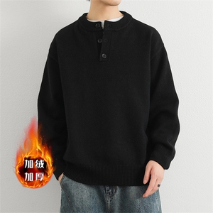 加绒加厚亨利领休闲针毛线衫男生潮牌上衣外套MY7007-1P80图片