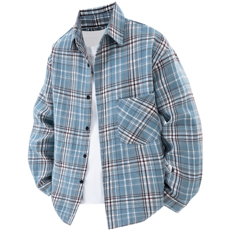 复古撞色磨毛格子长袖衬衫男春秋潮牌宽松休闲衬衣外套CS850-P25,男装衬衫,星座1403B