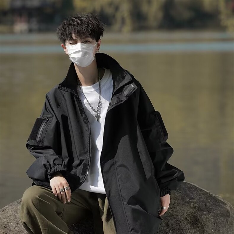 日系防水男士冲锋衣夹克秋季魔术贴户外防风连帽外套JK53-P58,男装夹克,星座1109-3