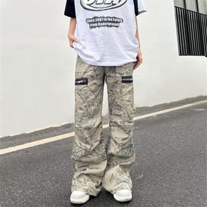 口袋拉链设计工装迷彩裤潮流街头嘻哈宽松垂感阔腿裤AAM128P62