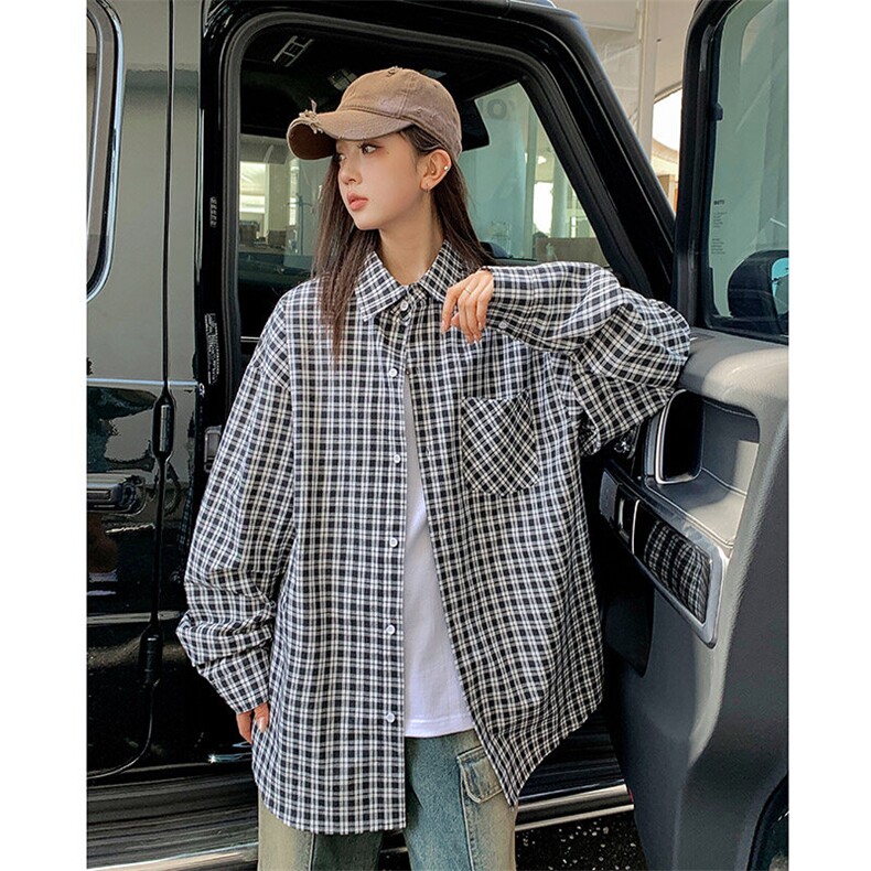 港风衬衫高级感设计耐磨格子衬衫休闲百搭MD-H553-特批40控69图片