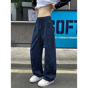 25秋季新款潮牌美式人字斜纹炒花砂洗休闲牛仔弯刀裤男5011特批48图片