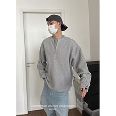 复古无领纯色卫衣男半拉链慵懒风宽松春季套头百搭上衣W8804，男装卫衣，星座1116A（原606A-3）