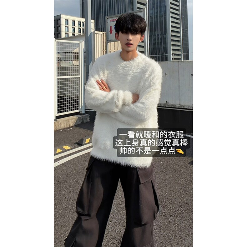 文艺风软糯触感时尚百搭上衣潮搭毛绒慵懒舒适感毛衣HY609TP60,男装针织衫/毛衣,电商A102B