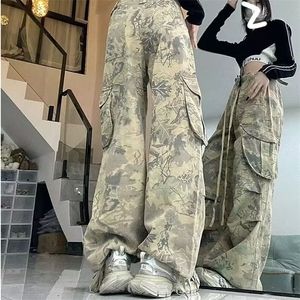 高街迷彩工装可束脚牛仔裤男女潮宽松阔腿裤牛仔裤NZK781-P55有货图片