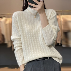羊范羊毛衫女秋冬新款宽松半高领烫钻扭花针织衫显瘦打底衫，女装羊毛衫，唯若美羊绒