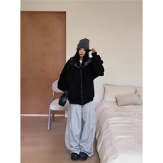 灰色压褶健身运动卫裤男秋冬美式阔腿垂感休闲裤cleanfit弯刀裤子，男装休闲裤，星座506A