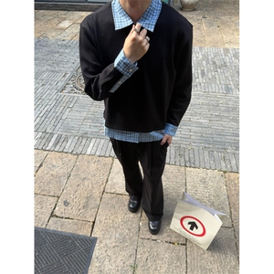 格子撞色长袖卫衣 韩版休闲外套 D328-WW07-P58图片