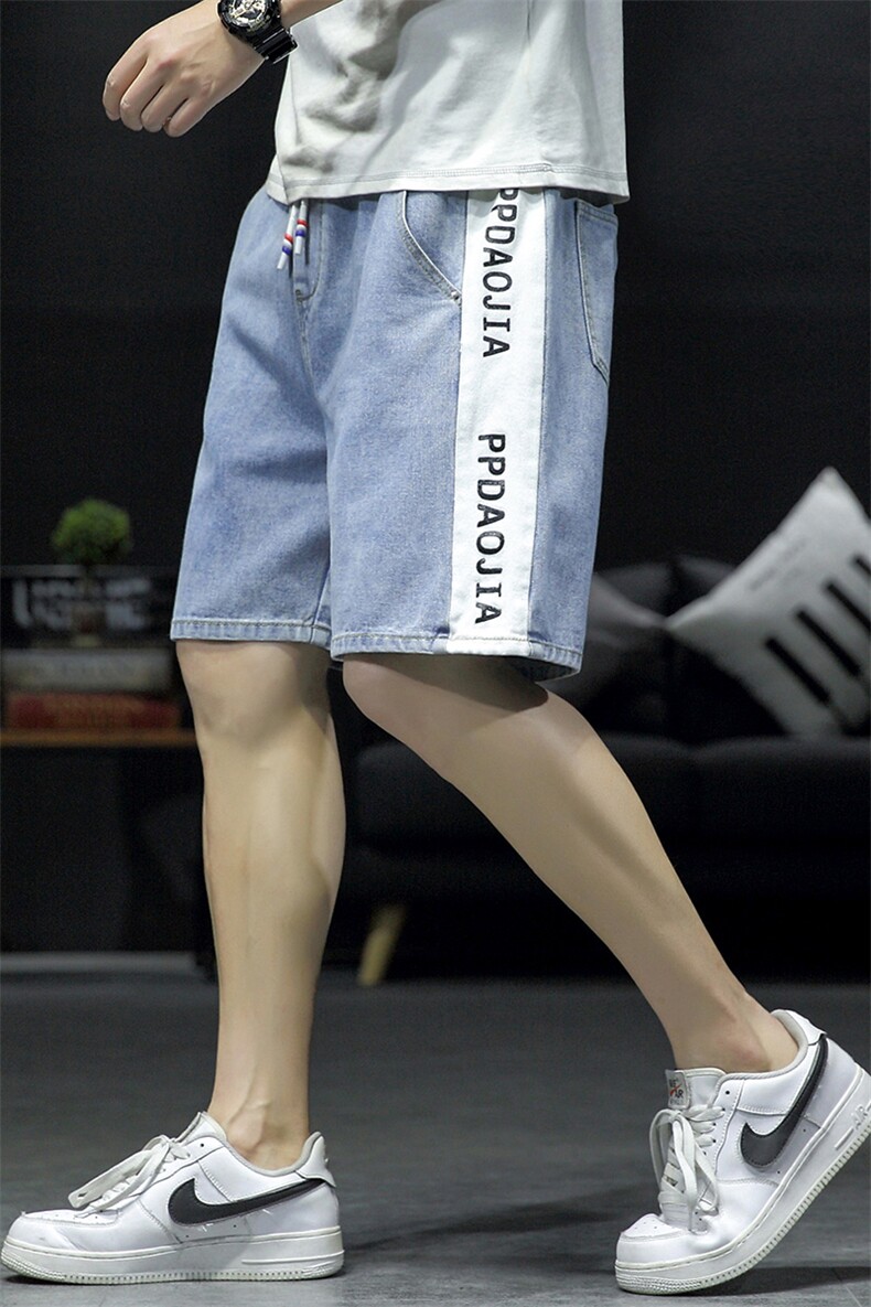 2021夏季新日系大码男沙发墙撞色拼接字母印花牛仔短裤ND5198-P45,男装牛仔裤,电商A001