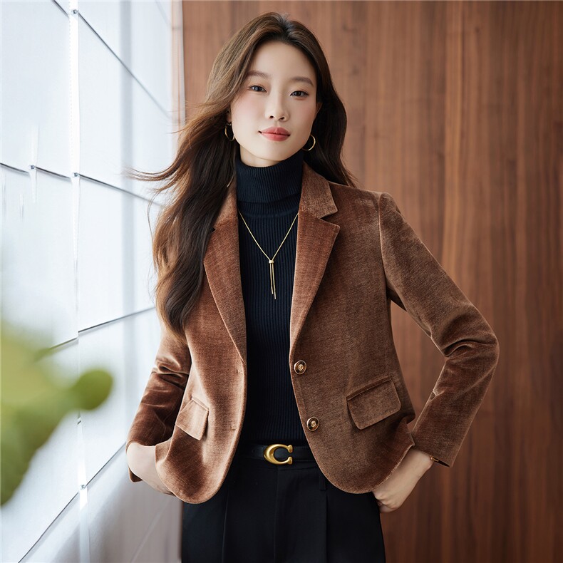 2025秋装新款小个子丝绒气质百搭西装小外套女，女装短外套，苗苗