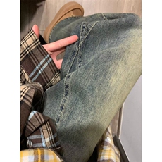 直筒牛仔裤女秋冬新款设计感高腰显瘦小个子阔腿拖地裤L11200-P52，男装牛仔裤，星座1008